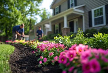 front yard with vibrant flowers and lush greenery